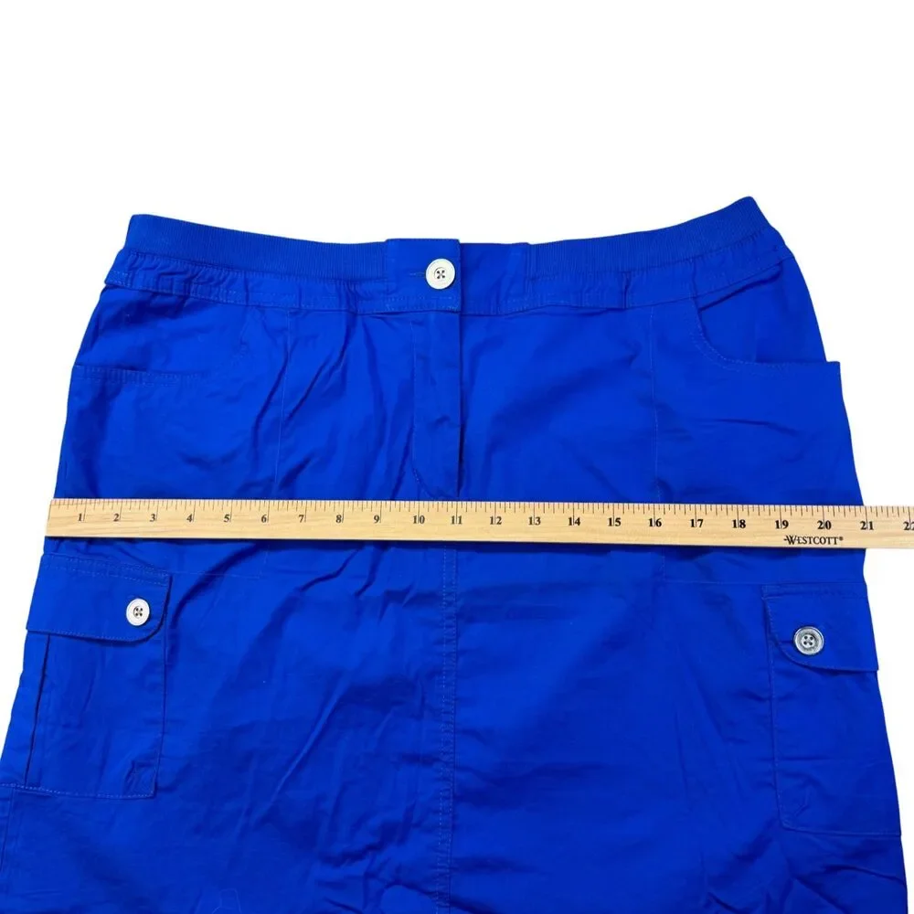 Chico's Skirt Women's 2.5 Large Blue Cargo Pockets Elastic Back Slit Cotton Cute